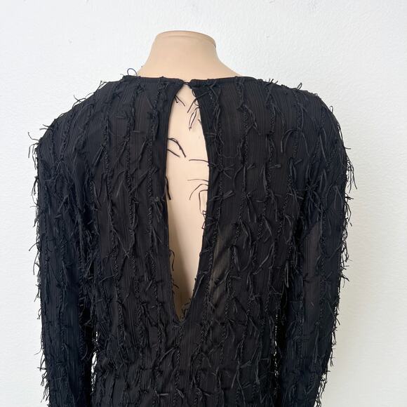 [Zara] Black Tasseled Fringe Long Sleeve Shift Mini Dress NWT Size Large L - Picture 4 of 11